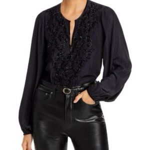 KOBI HALPERIN Keegan Beaded Black Blouse Embellished Top